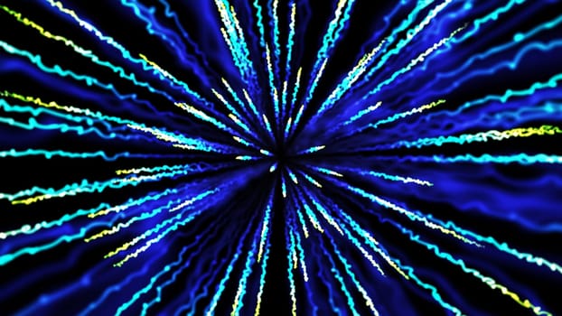 Energy strand from center in blue background. 2D layout illustration
