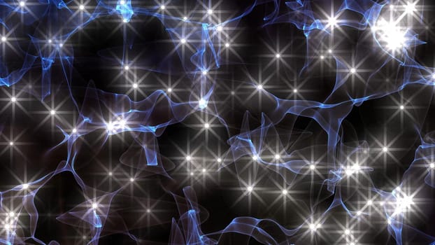 Blue smoke in star fractal noise background. 2D layout illustration