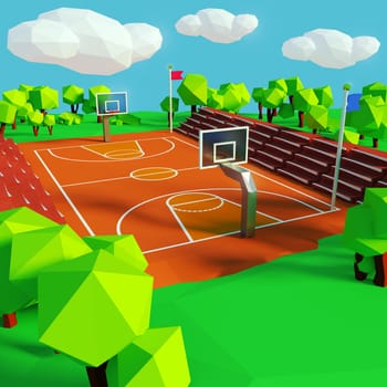 Basketball and basketball court
