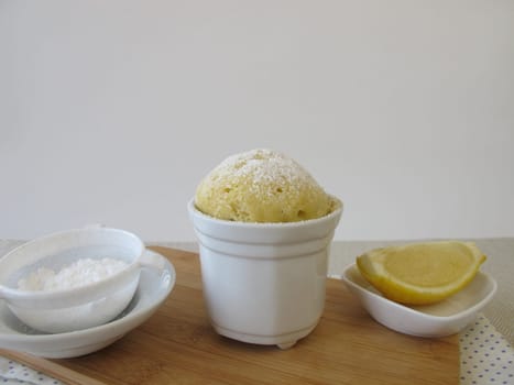 Lemon Mug Cake with icing sugar
