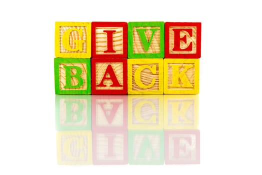 give back words reflection on white background