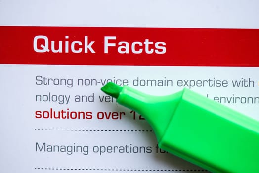 quick facts with marker on the white background
