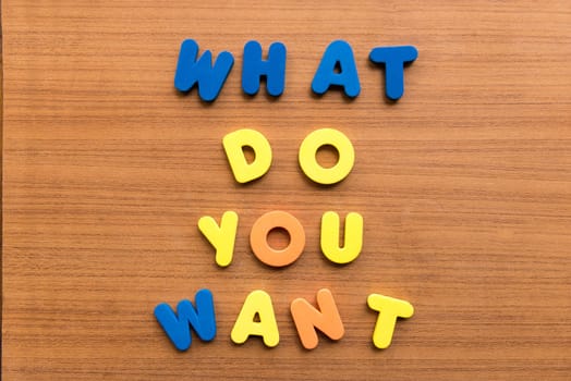 what do you want colorful words on the wooden background