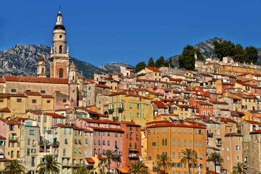 Old town architecture of Menton on French Riviera