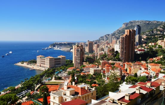 View of the city of Monaco. French Riviera