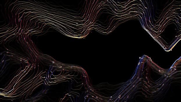 Outline contour gradient in black background. 2D layout illustration