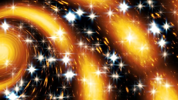 Orange color sun glow spin in white glitter. 2D layout illustration