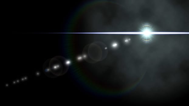 Lens flare animation in dust background. 2D layout illustration