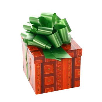 The beautiful gift with a bow costs on white isolated
