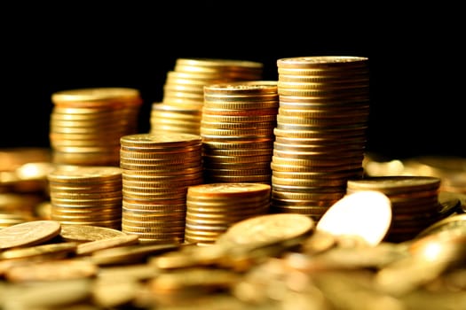 golden coins macro close up