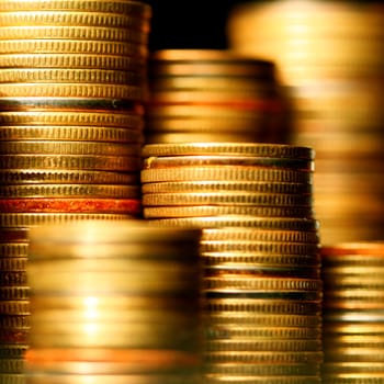 golden coins macro close up
