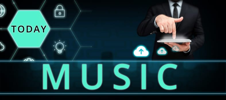 Writing displaying text Music, Word Written on vocal or instrumental sounds in such way to produce beauty form