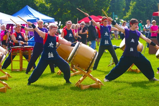 Taiko drummers at the Dragon Boat Festival on Lake Champlain in Burlington, Vermont, USA