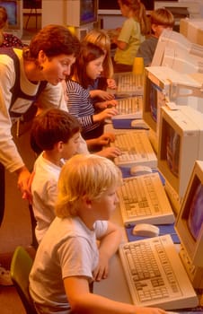 Students learning on computers in Essex Junction, V ermo0nt