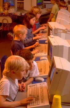 Elementary students working on computers in Essex Junction, Vermont.
