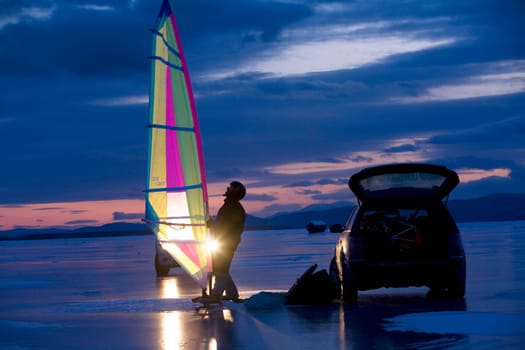 Ice saling, sailboarding, Lake Champlain, South Hero, Vermont