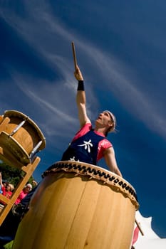 Burlington Vermont Taiko Drummers group at the Dragon Boat Festival.  Fundraiser for breast cancer.