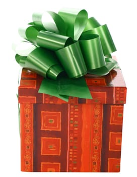 The beautiful gift with a bow costs on white isolated