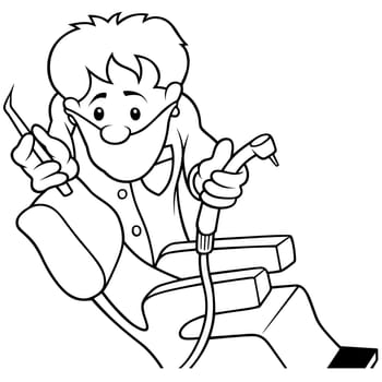 Dentist - Black and White Cartoon illustration, Vector