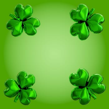 Four shiny helium balloon clover using as a border or background, 3d rendering