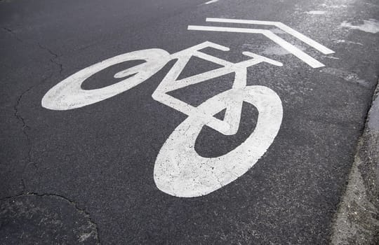 Detail of road sign for cyclists in the city, sports and transport respecting the environment