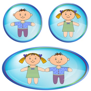 Icons, vector eps10 buttons with toy boy and the girl