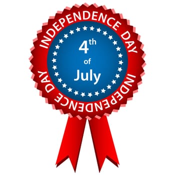 4th of july independence day rosette or badge in american flag colors. Isolated on a white background.