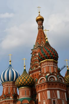 Vertical shot of the details of Saint Basil's Cathedral in Moscow, Russia