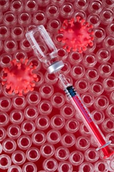 Close up medical syringe with a vaccine