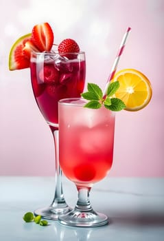 cocktail cocktails drink alcohol food bright yellow red juice orange color table cooking bar generated ai alt. High quality illustration pink gray background