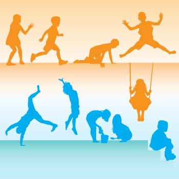 Silhouettes of Young Children. Also Available as a Vector Image (Adobe Illustrator (AI)). A variety of ages. Please view my other silhouette images for more ranges in ages and activities.