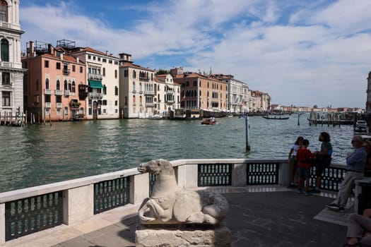 Venice, Italy - September 5, 2022: View of the Grand Canal from the terrace at the Peggy Guggenheim Collection in Venice