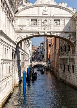 Venice, Italy - September 6, 2022: View of the Brdige of Sighs, Ponte dei Sospiri in Venice. Italy