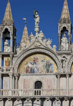 The basilica of St Mark in Venice. Italy. Mosaic from upper facade