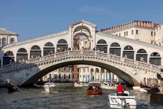 Venice, Italy - Semtember 6 2022: Rialto Bridge over Grand Canal in Venice