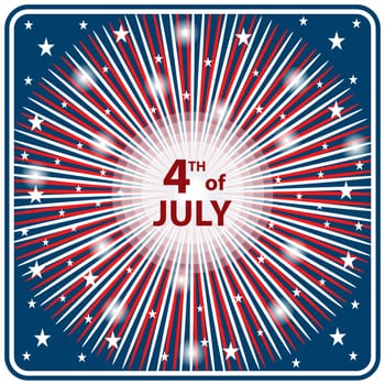 American flag colors in a starburst firework effect symbolizing 4th of July independence day celebrations.