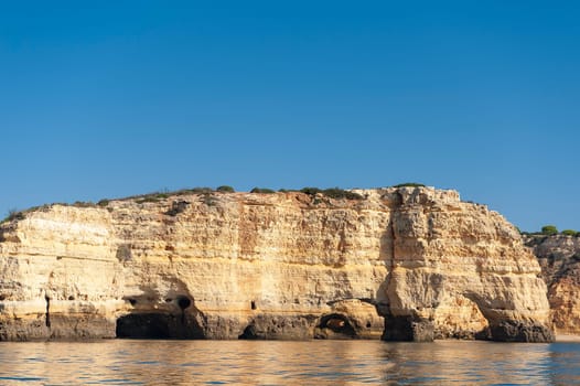 Rock formations on the Algarve coast in Portugal