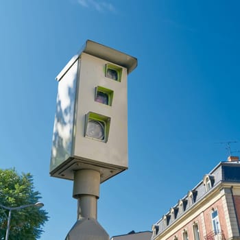 Speed control by a radar speed control camera in the city center of Colmar in France