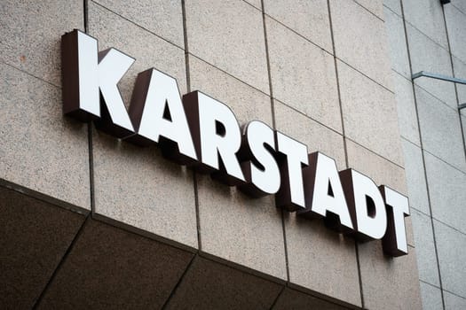 Lettering and neon sign of the department store group Karstadt at a branch in Goslar in Germany