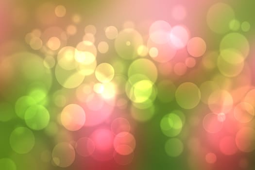 A festive abstract gradient green red orange yellow background texture with glitter defocused sparkle bokeh circles. Card concept for Happy New Year, party invitation, valentine or other holidays.