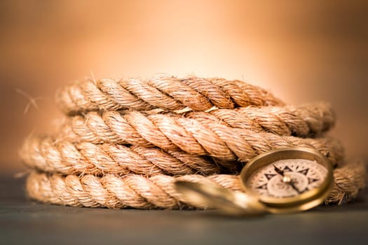 Sailing rope, compass, sea concept