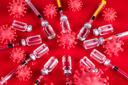 Close up medical syringe with a vaccine