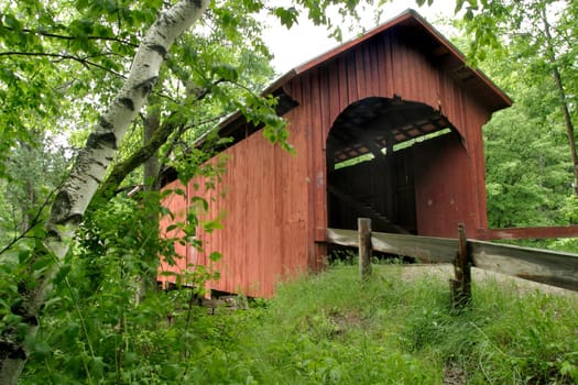 Slaughter House covered bridge in Northfield, VT. in Washington county, Central Vermont. 55 foot Queenpost Truss bridge built in 1872, crosses the Dog River.  Located south of northfield falls just off Rt. 12.