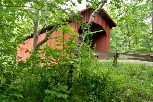 Slaughter House covered bridge in Northfield, VT. in Washington county, Central Vermont. 55 foot Queenpost Truss bridge built in 1872, crosses the Dog River.  Located south of northfield falls just off Rt. 12.