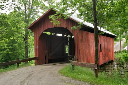 Slaughter House covered bridge in Northfield, VT. in Washington county, Central Vermont. 55 foot Queenpost Truss bridge built in 1872, crosses the Dog River.  Located south of northfield falls just off Rt. 12.