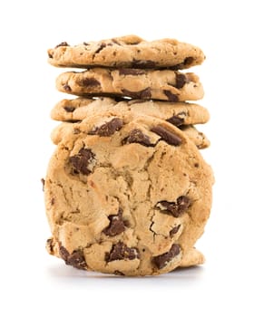 Chocolate chip cookies over white background