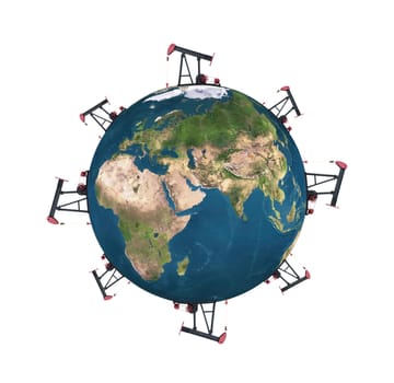 pumpjack sucking the earth on white background, Element of this image are furnished by NASA