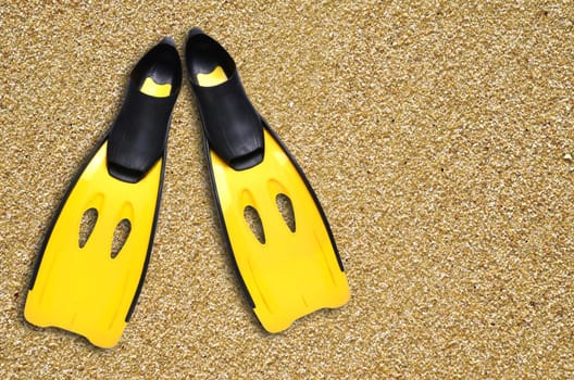 yellow fins on sand beach
