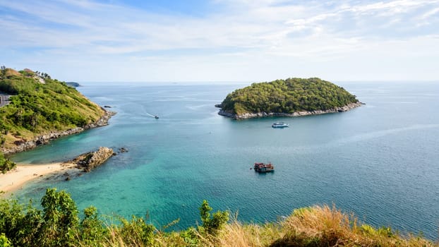 High angle view beautiful landscape of the island and Andaman sea from Windmill viewpoint is a famous attractions of Phuket Province in Thailand, 16