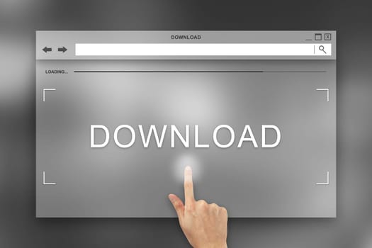 hand press on download button on webpage